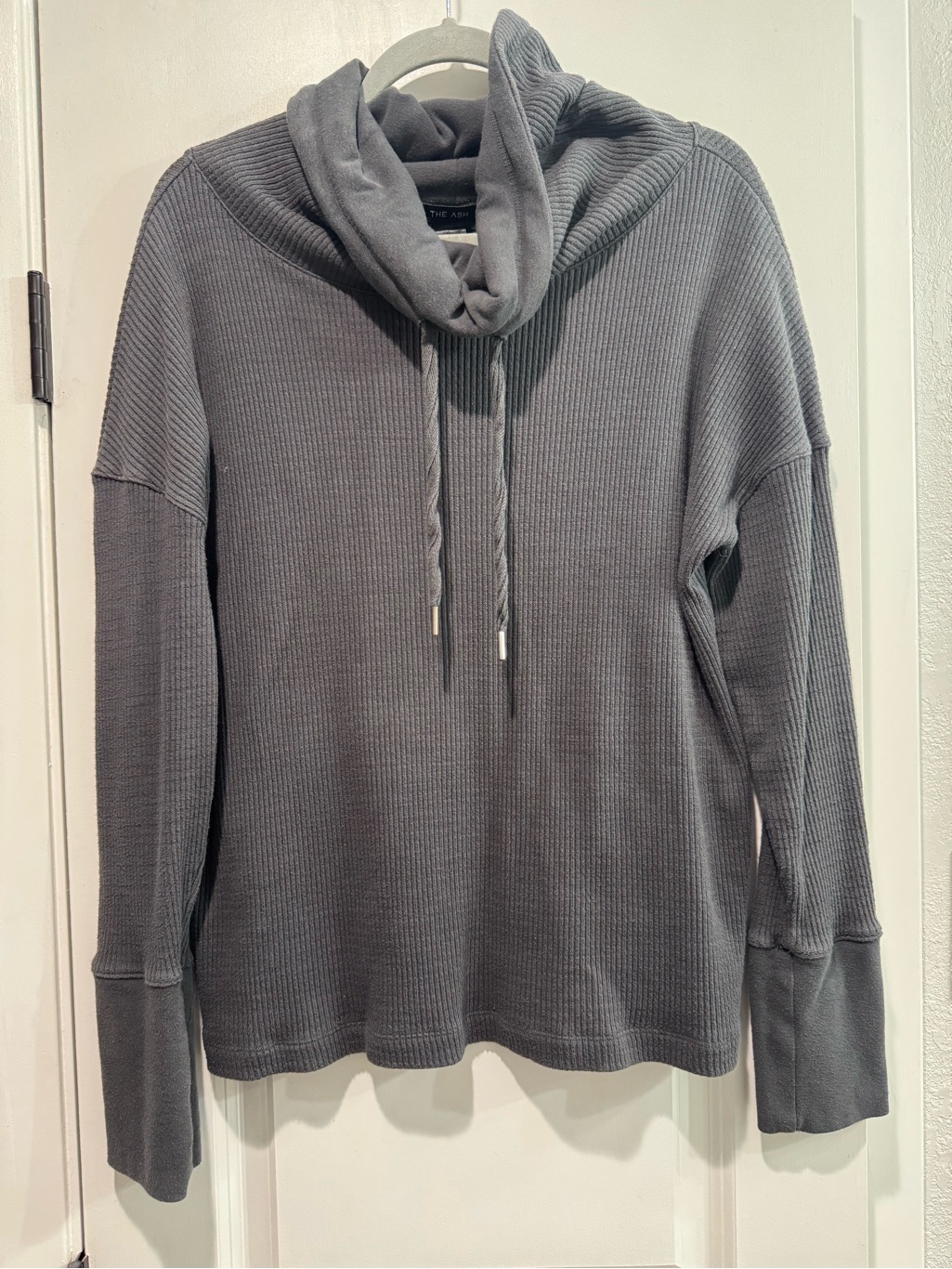 Cozy Gray Waffle-Knit Cowl Neck Hoodie